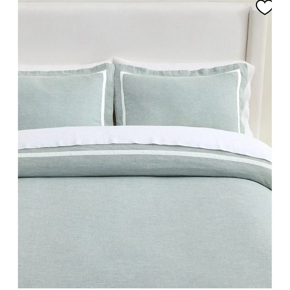 Pottery Barn Belgian Flax Linen Frame King Sham Mineral Blue White 1973680 NEW